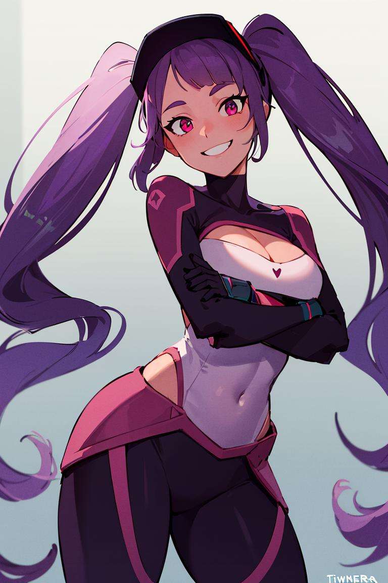 ((masterpiece,best quality)), absurdres, <lora:Entrapta_Shera:0.6>, Entrapta_Shera, solo, twintails, smiling, looking at viewer, cowboy shot, cinematic composition, dynamic pose