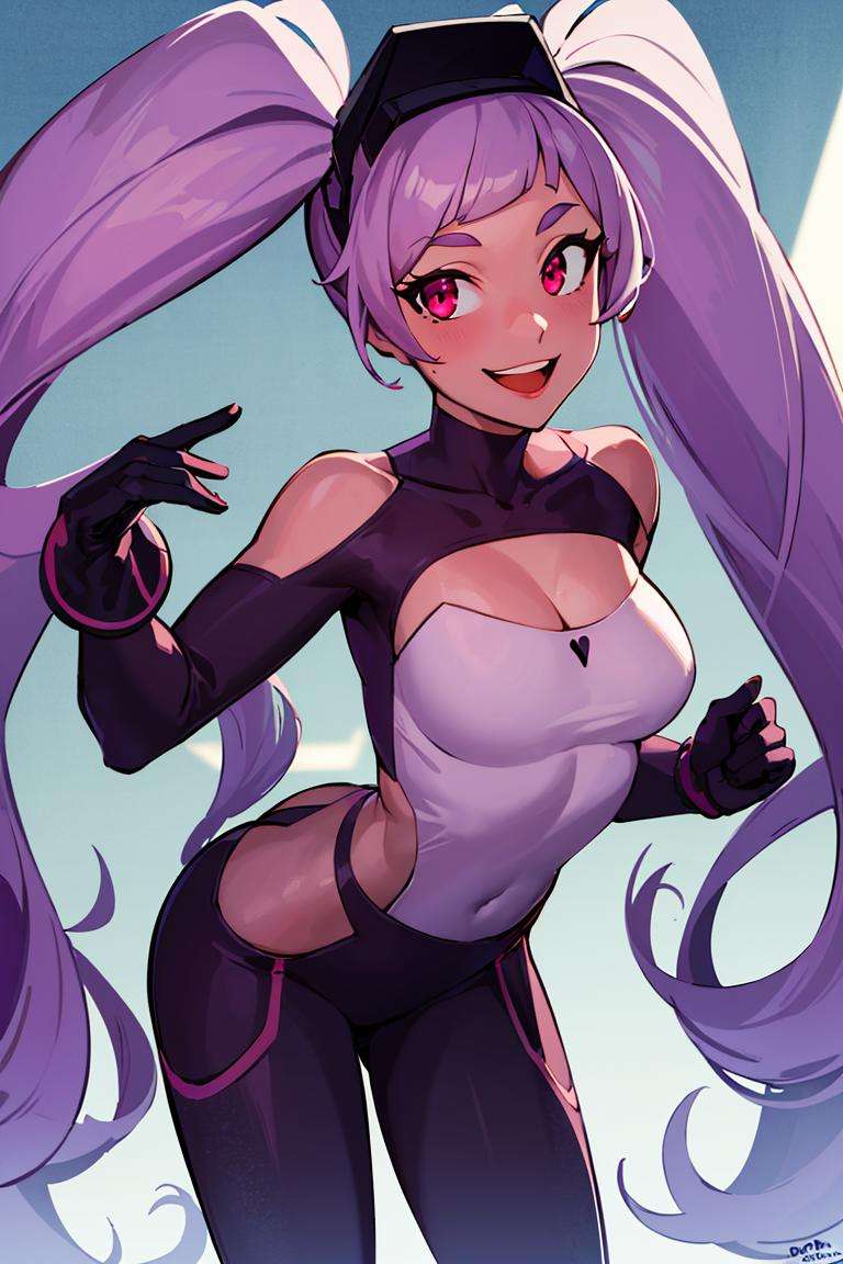 ((masterpiece,best quality)), absurdres, <lora:Entrapta_Shera:0.6>, Entrapta_Shera, solo, twintails, smiling, looking at viewer, cowboy shot, cinematic composition, dynamic pose