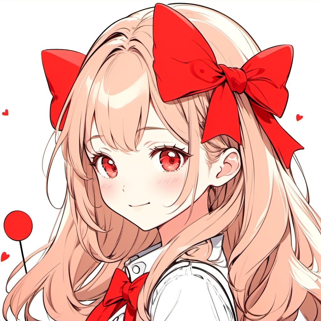 line art drawing anime artwork 1 girl ,cute , half body ,smiling  ,eyes closed ,closed eyes ,a smiling girl , simple background ,red bows on head , ball head ,chibi style ,lineart style ,high quality , HD ,masterpiece ,professional , trending on artstation ,detailed eyes ,detaled face ,<lora:lineart:0.4> . anime style, key visual, vibrant, studio anime, highly detailed . professional, sleek, modern, minimalist, graphic, line art, vector graphics