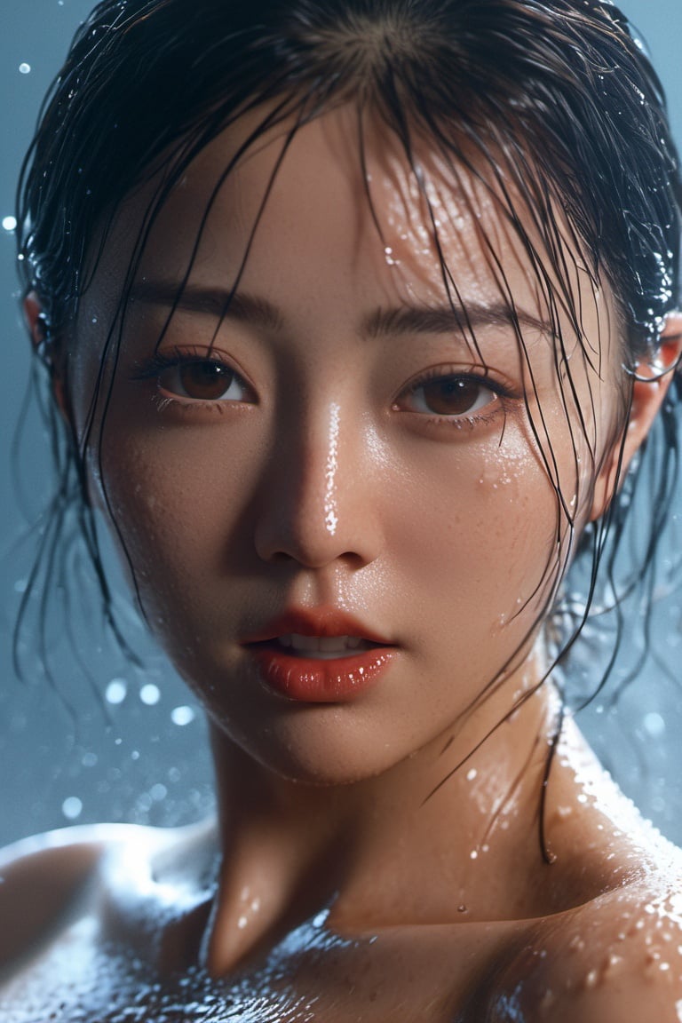 naked wet woman, realistic photo, photorealistic, epic realistic, cinematic light, professional photograph, dramatic, award winning, cinematic lighting, sharp focus, octane render, unreal engine, volumetrics dtx, (film grain),Movie Still,beautymix, big breasts,candyseul,cutegirlmix