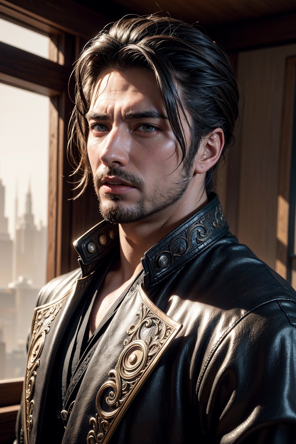 ((best quality)), ((masterpiece)), (detailed), man engineer, muscular, (portrait:1.1) shot, highly detailed eyes, coat, warm clothes, work robe, winter, deep focus, hyperrealism, rim lighting, hyper realistic, steampunk, intricate design, insanely detailed, (cinematic, ultra HD textures, highly detailed, intricate detail, photorealistic, concept art, matte painting, autodesk maya, vray render, ray tracing, hdr) , detailed, realistic, 8k uhd, high quality