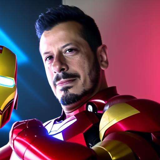 ragonz01 as iron man with the infinity gauntlet, 8k, youtube miniature, face