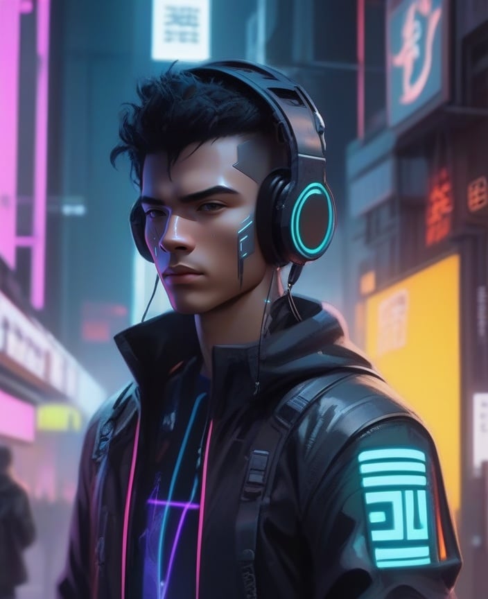 1boy,  black hair,  black jacket by LahIntheFutureland on Tensor.Art