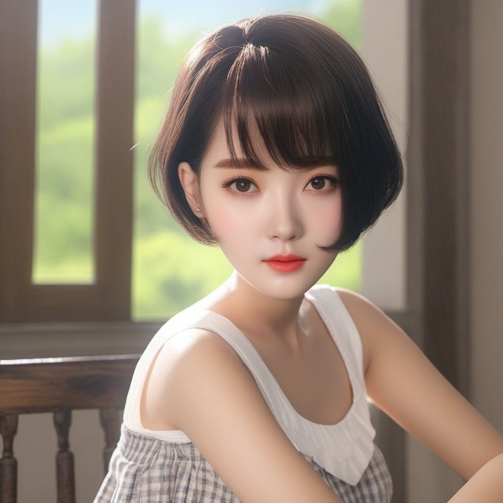 masterpiece, best quality,1girl, ,skirt, short hair,  <lora:KoreanDoll-XL:0.8>