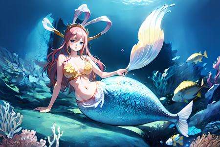 Shirahoshi, mermaid, scales of fish, <lora:Shirahoshi_V1-000003:1>, (underwater:1.2),detailed face,, (masterpiece:1.2), highres, best quality, 8k,