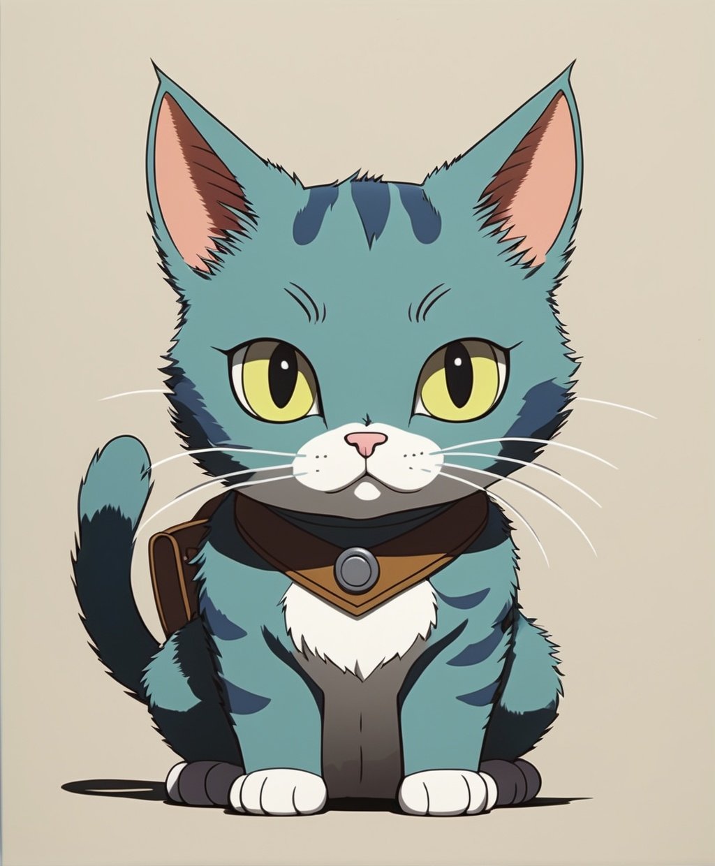 battle hardened cat, anime, hand drawn, studio ghibli, cell animation