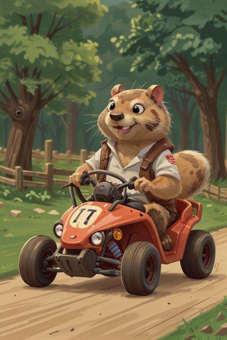 groundhog racing on go carts cute funny