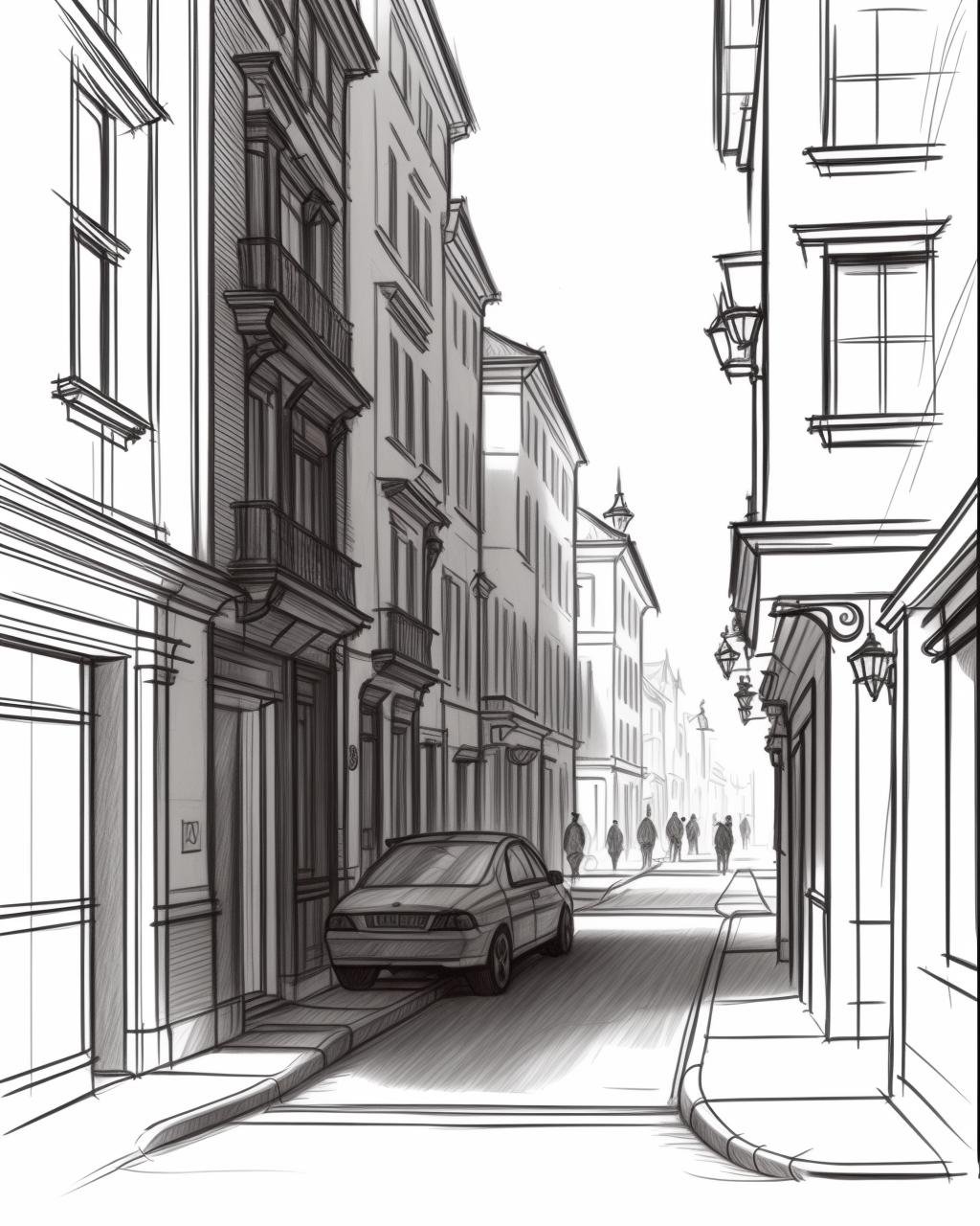 pencil sketch of a street by Ciro Negrogni on Tensor.Art