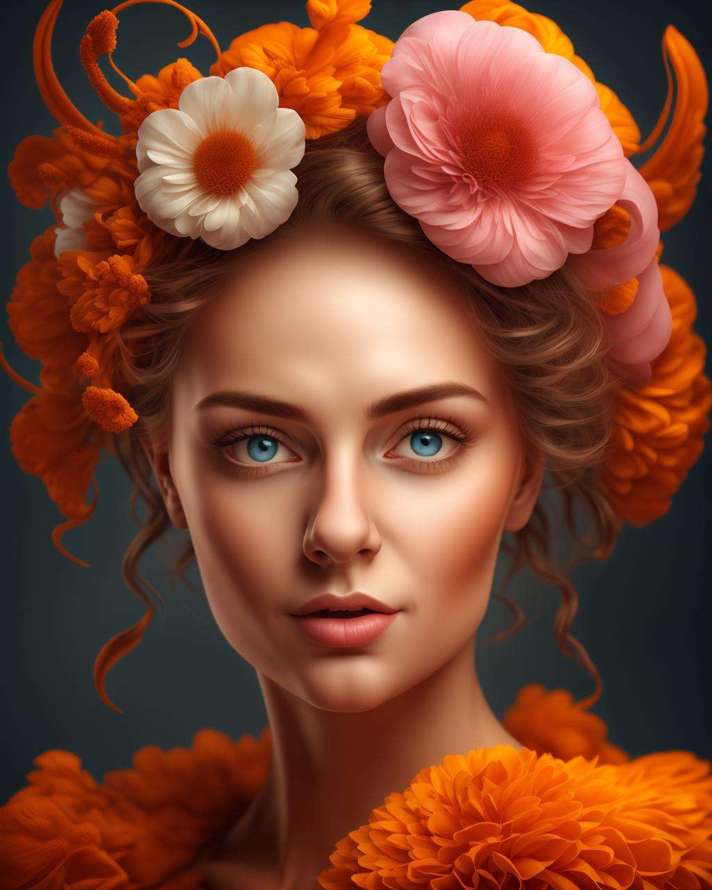 a woman with a flower in her hair , professional photography