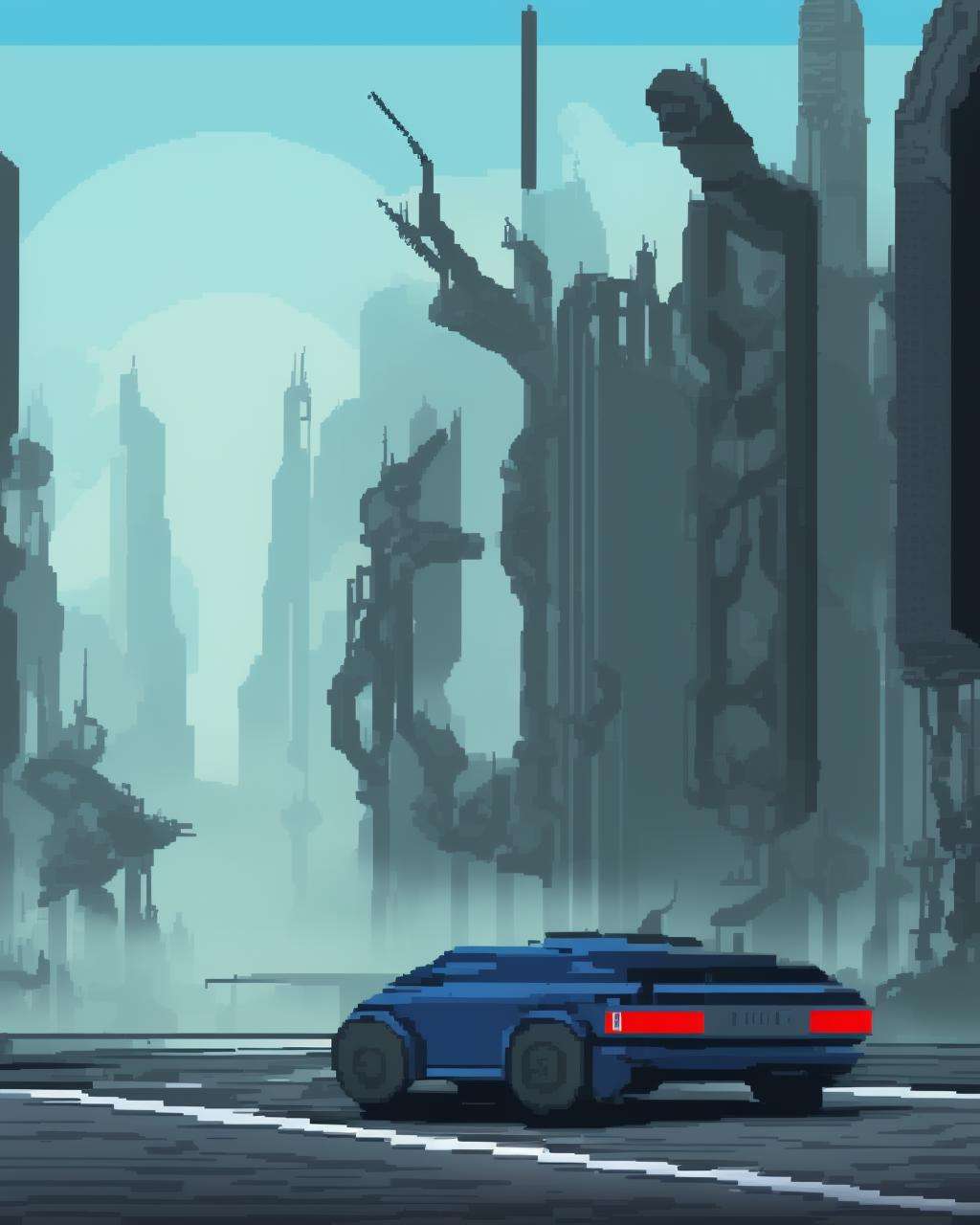 a man standing in front of a car in a futuristic city ,  pixel art by Ciro Negrogni on Tensor.Art