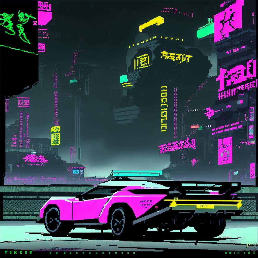 Concept car from Cyberpunk 2077 videogame in pixel art style ,  reflections,  rain by Ciro Negrogni on Tensor.Art