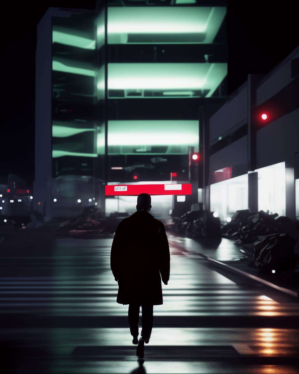 a person walking down a street at night by Ciro Negrogni on Tensor.Art