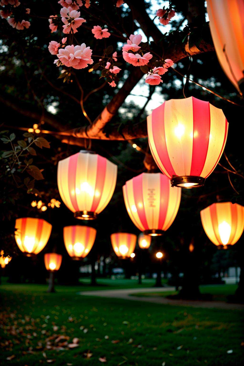 a group of paper lanterns hanging from a tree by Ciro Negrogni on Tensor.Art