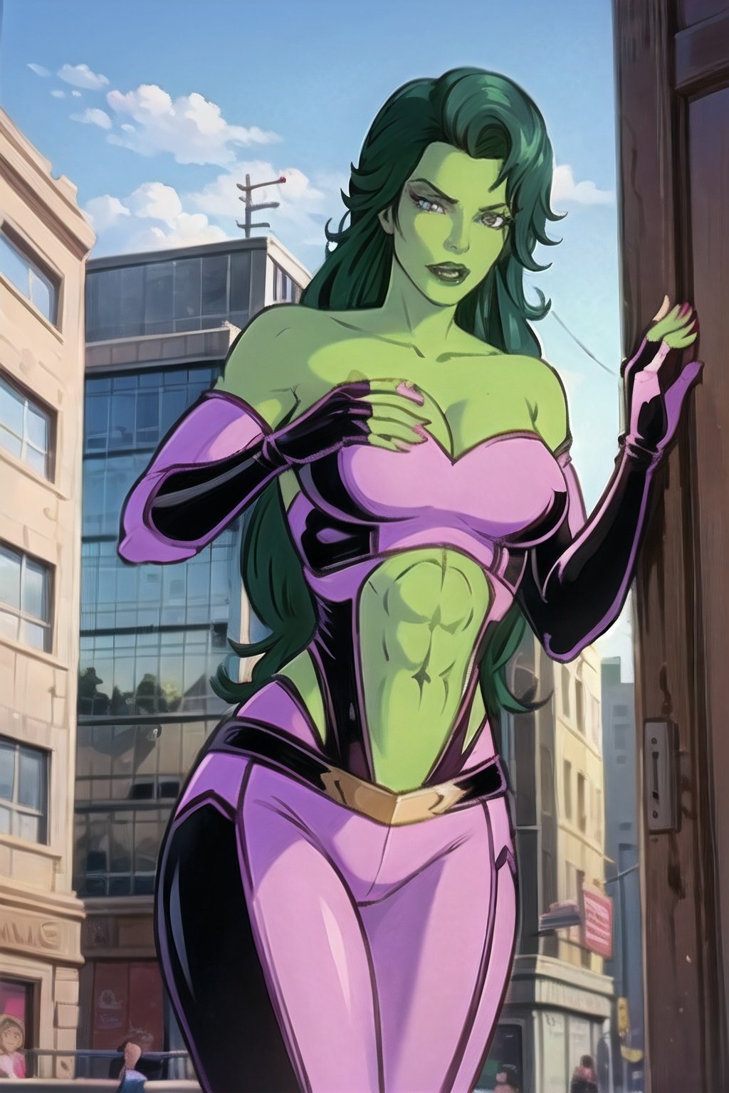shehulk_bluearmor,  long_hair,  green_hair by ownwaifu on Tensor.Art