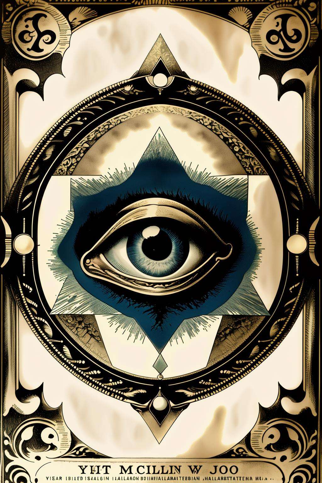 a victorian poster advertising a a drawing of a mountain with an eye in the middle ,  1800,  Charles McAuley by Ciro Negro...
