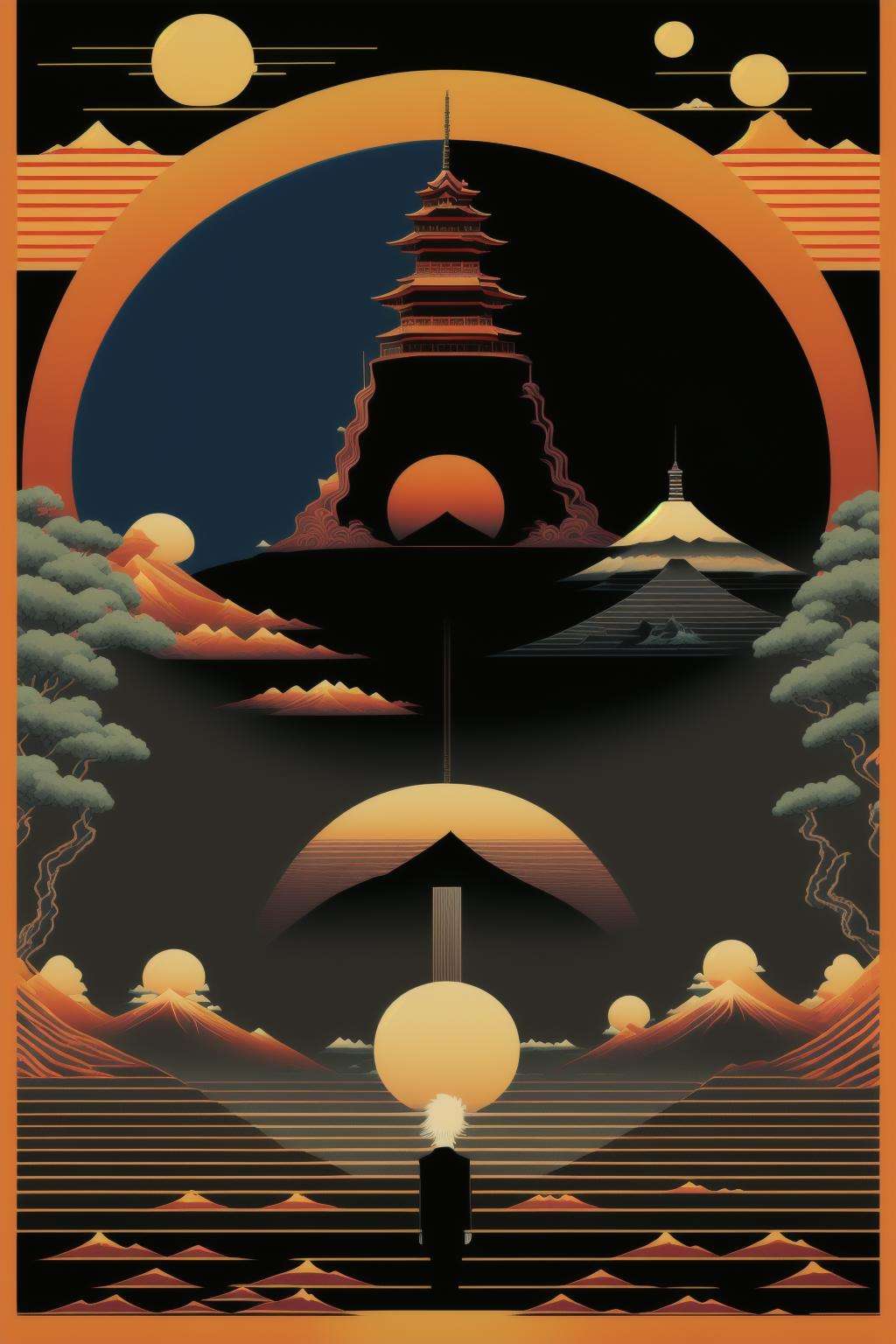 psychedelic_noir , a futuristic space station with red and blue lights , japanese minimalism