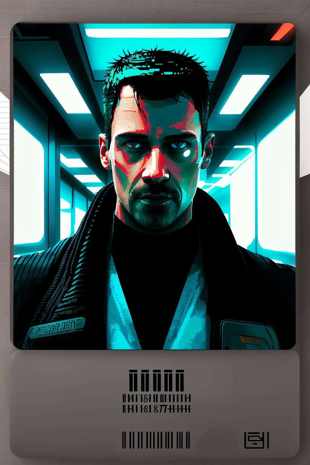 cyber_id , a screen shot of a computer screen with a picture of a man in a black shirt and a name tag, Donald Roller Wilson, blade runner, cyberpunk art, 