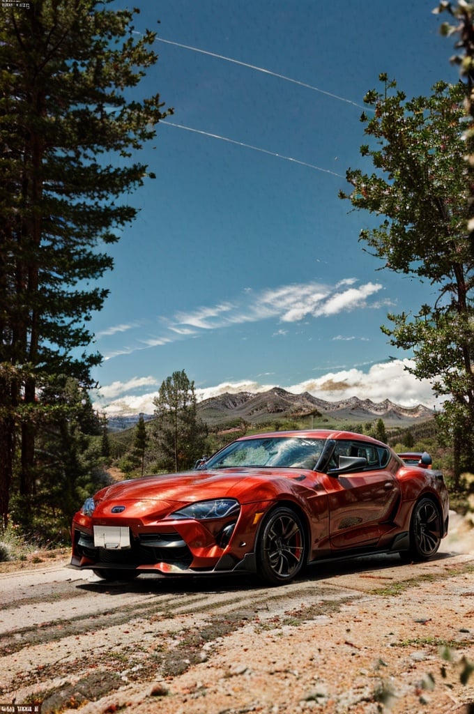 color photo of Supra Toyota car
A vibrant image of a sleek and powerful Supra Toyota car, its body shining under the sun. The metallic red paint glistens, accentuating the car's aerodynamic curves and aggressive lines. The photo captures the essence of speed and precision, with the Supra in motion, leaving a trail of dust and tire marks behind. The environment is a winding mountain road, surrounded by lush greenery and breathtaking scenery. The atmosphere is exhilarating, with a sense of freedom and adrenaline in the air. The photo is taken with a high-end Nikon D850 camera, using a wide-angle lens to capture the entirety of the car and the stunning landscape. The camera settings are optimized to emphasize the vibrant colors and sharp details. Directed by Christopher Nolan, cinematography by Hoyte van Hoytema, photography by Annie Leibovitz, and fashion design by Karl Lagerfeld.