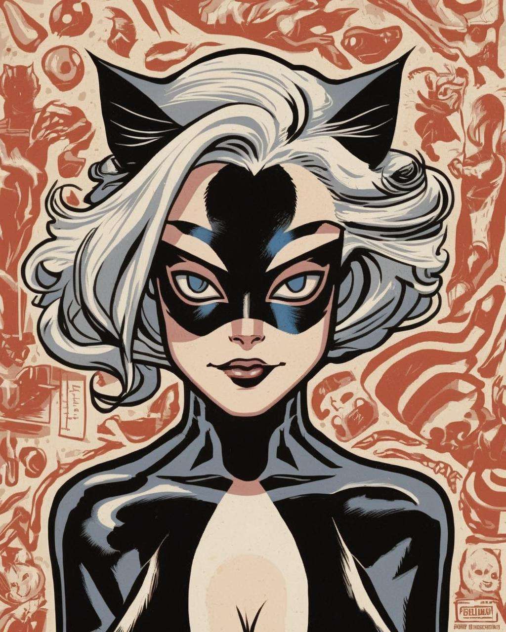 Black Cat (Felicia Hardy),  Dave_Quiggle_Style<lora:Dave_Quiggle_Style_sdxl:1.0>