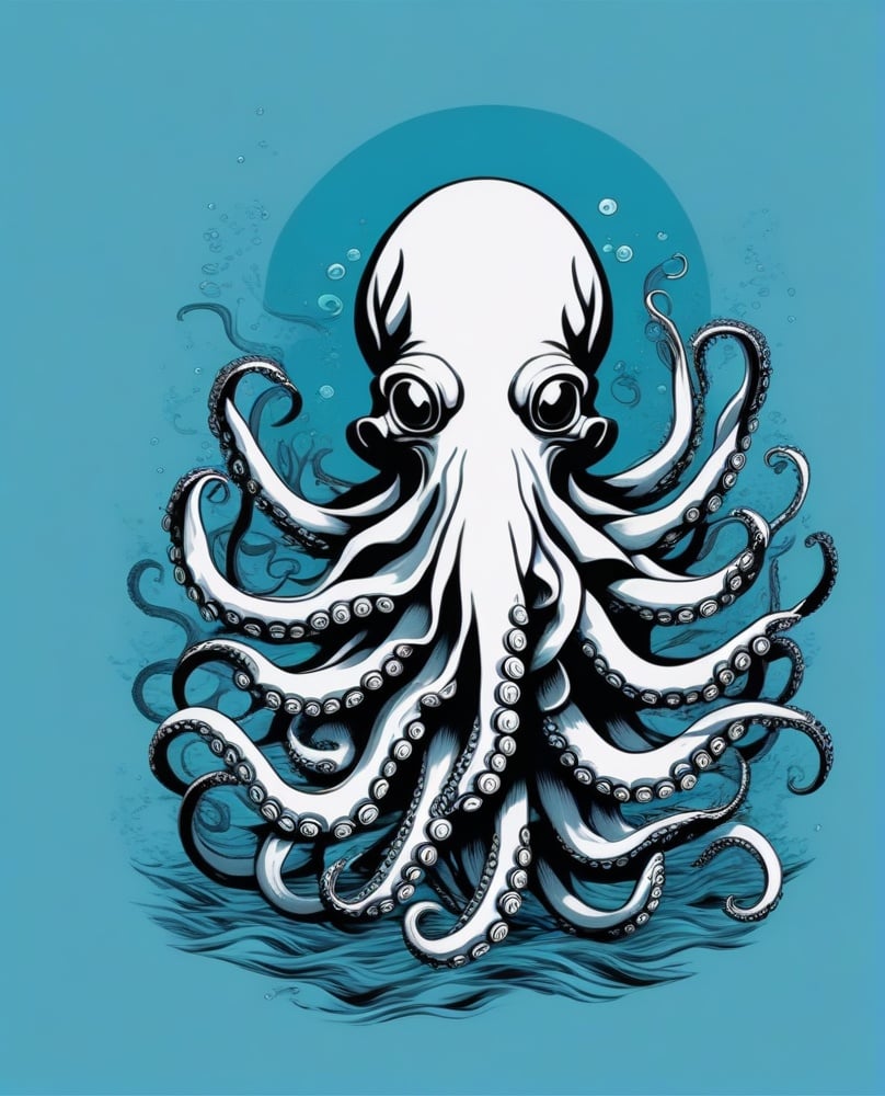 no humans, octopus, simple background, solo, tentacles, tshirt design, underwater, water, waves <lora:sdxl_TshirtDesign:1>