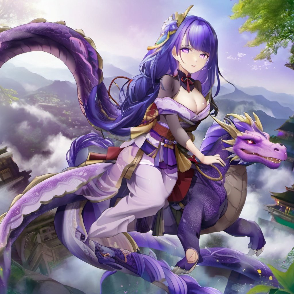 Mount, ride a dragon,leishen1girl, ,konglong,purple hair
