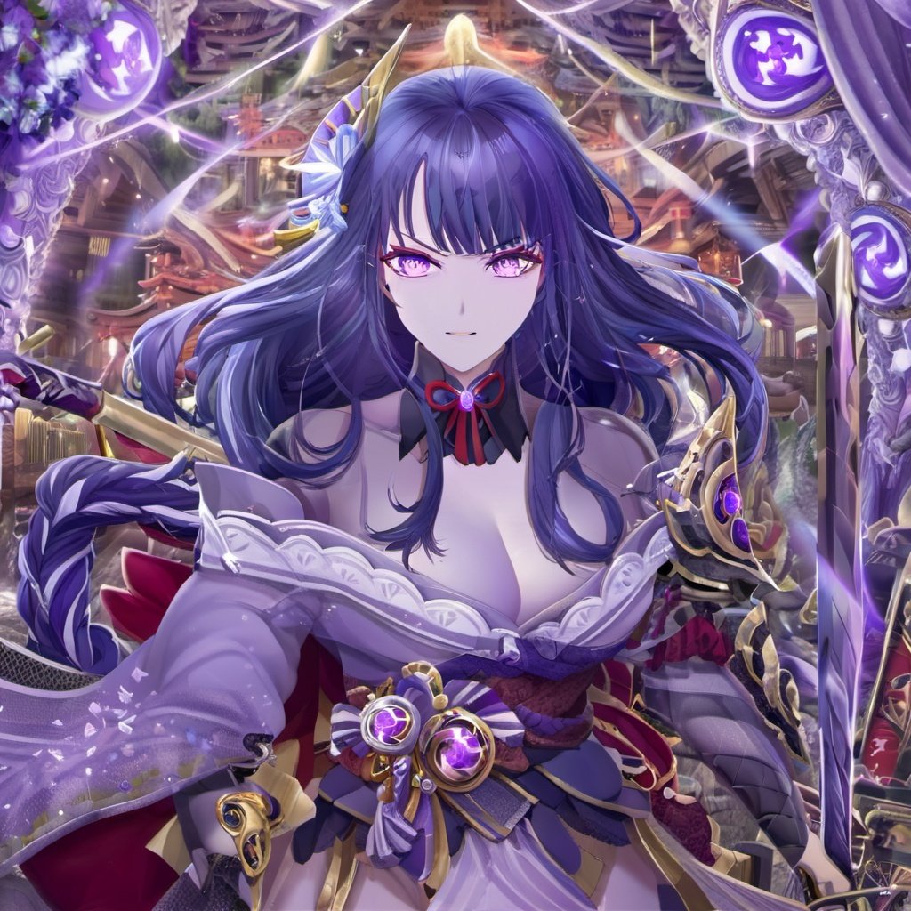 （purple eyes）, purple hair,16k,masterpiece,textured skin,multiple swords,embellished costume,Award winning photos, extremely detailed, stunning, intricate details, absurd, highly detailed woman, extremely detailed eyes and face, dazzling red eyes, detailed clothing,(detailed clothing, tightly holding sword in hand:1.5),leishen,purple eyes, purple hair,old,mature female,sadness,hell