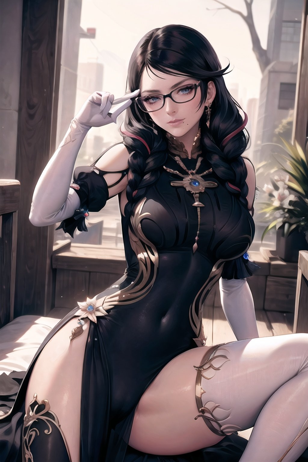 bayonetta_3_twintail_aiwaifu,  glasses,  blue_eyes by ownwaifu on Tensor.Art