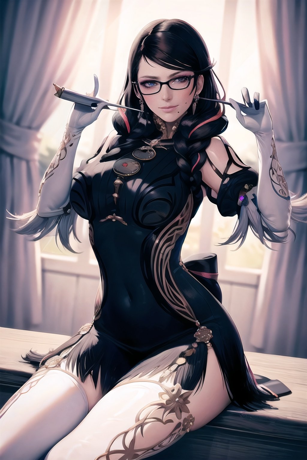 bayonetta_3_twintail_aiwaifu,  glasses,  blue_eyes by ownwaifu on Tensor.Art