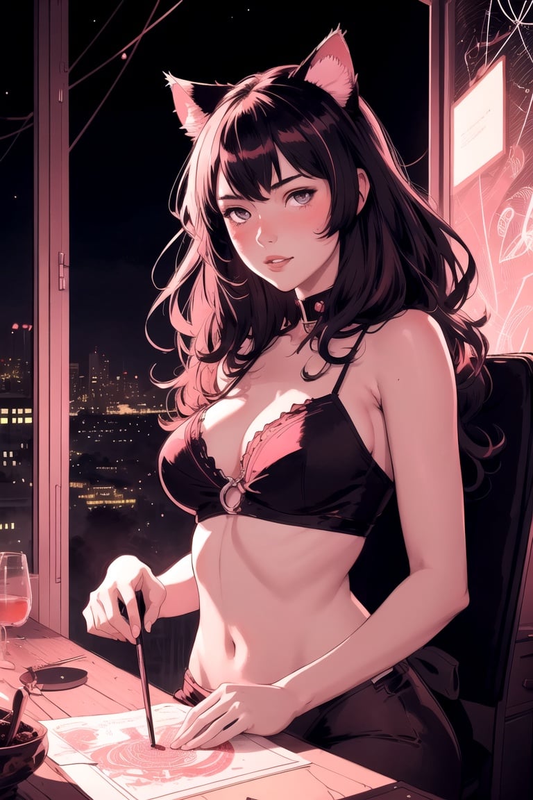 A cute girl with cat ears at night,  NIJIFTB | centered| key visual| intricate| highly detailed| breathtaking beauty| prec...