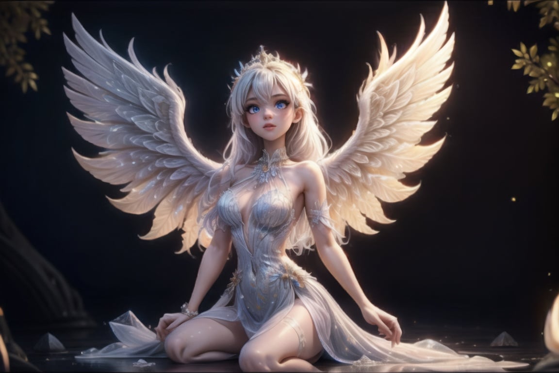 1girl, ice, bright, phoenix wing 