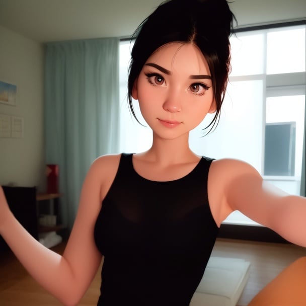 a woman with black hair,  wearing a pink dress,  ponytail by FaresALB22 on Tensor.Art