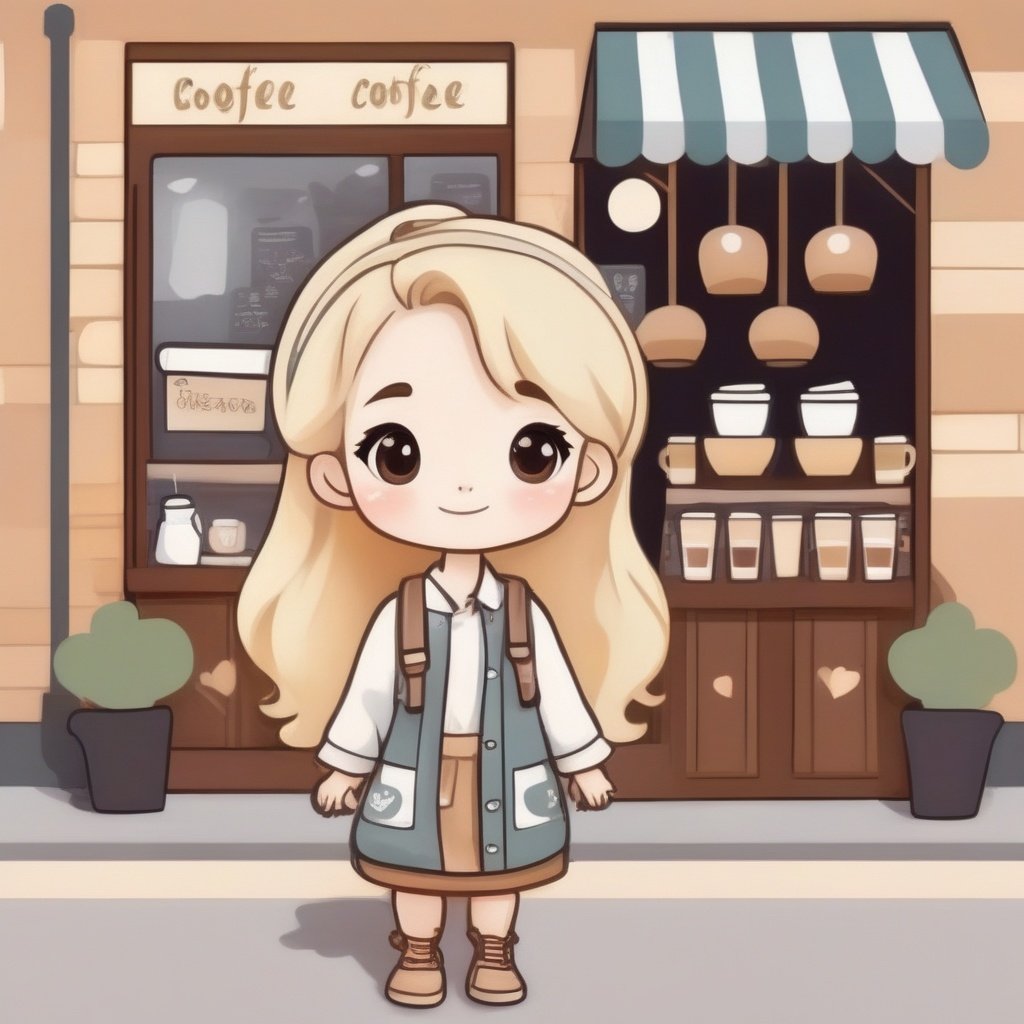 avatar cute,  adorable blonde girl,  wearing cute outfit standing outside coffee shop by SDG on Tensor.Art