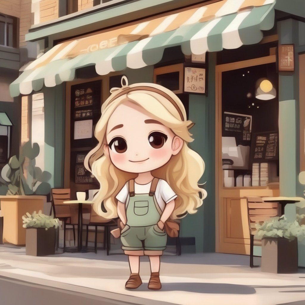 avatar cute,  adorable blonde girl,  wearing cute outfit standing outside coffee shop by SDG on Tensor.Art