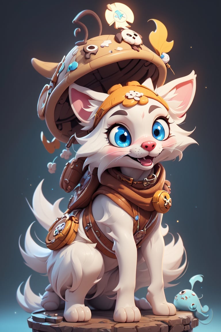 (anime 3D, best quality), ultra-detailed, dynamic angle, dynamic pose, (mascot, Chopper, One Piece), furry, cute, big eyes, blue nose, fluffiness, white and brown fur, whimsical outfit, cartoony textures, vibrant colors --auto --s2