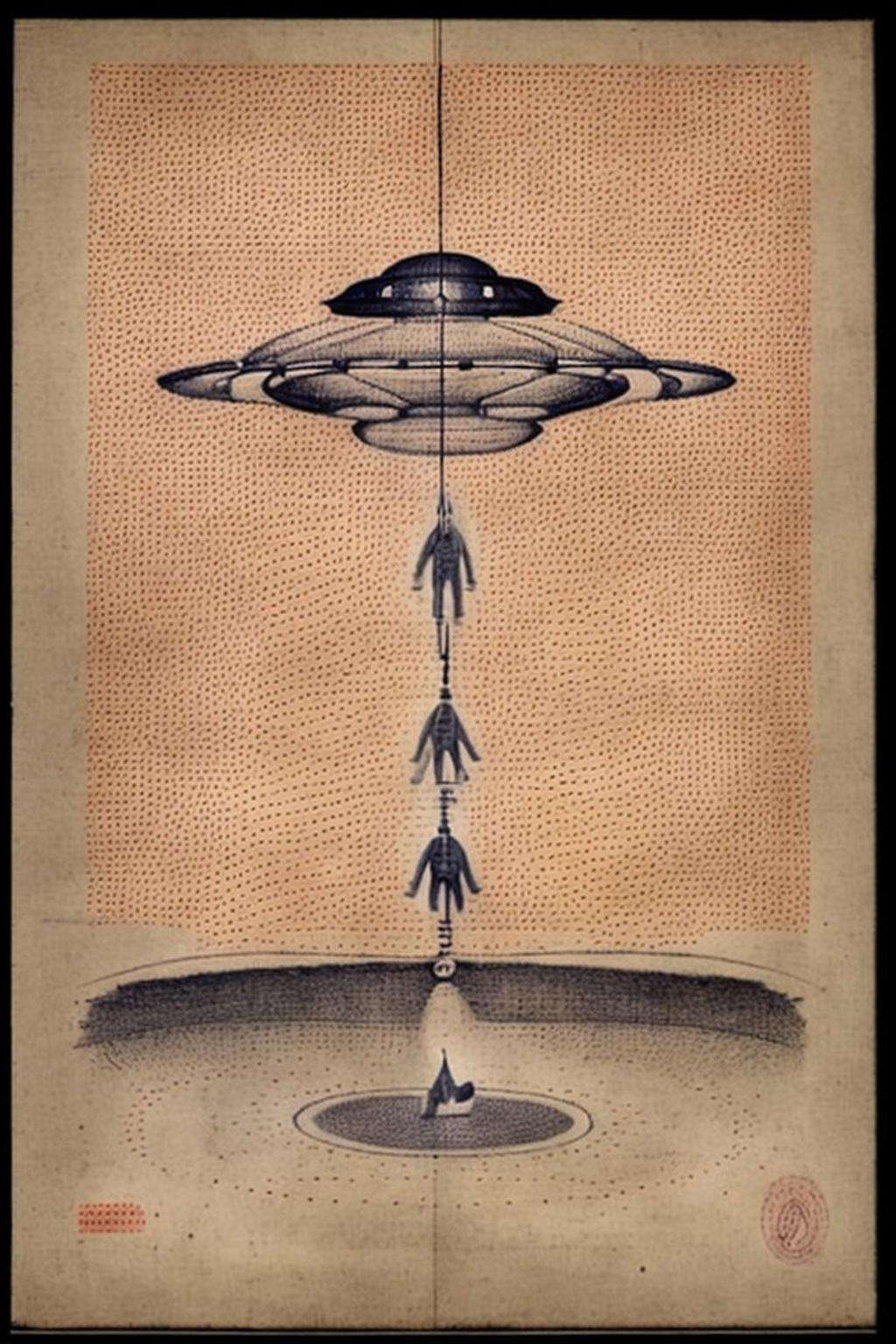 a drawing of a man in a flying saucer by Ciro Negrogni on Tensor.Art
