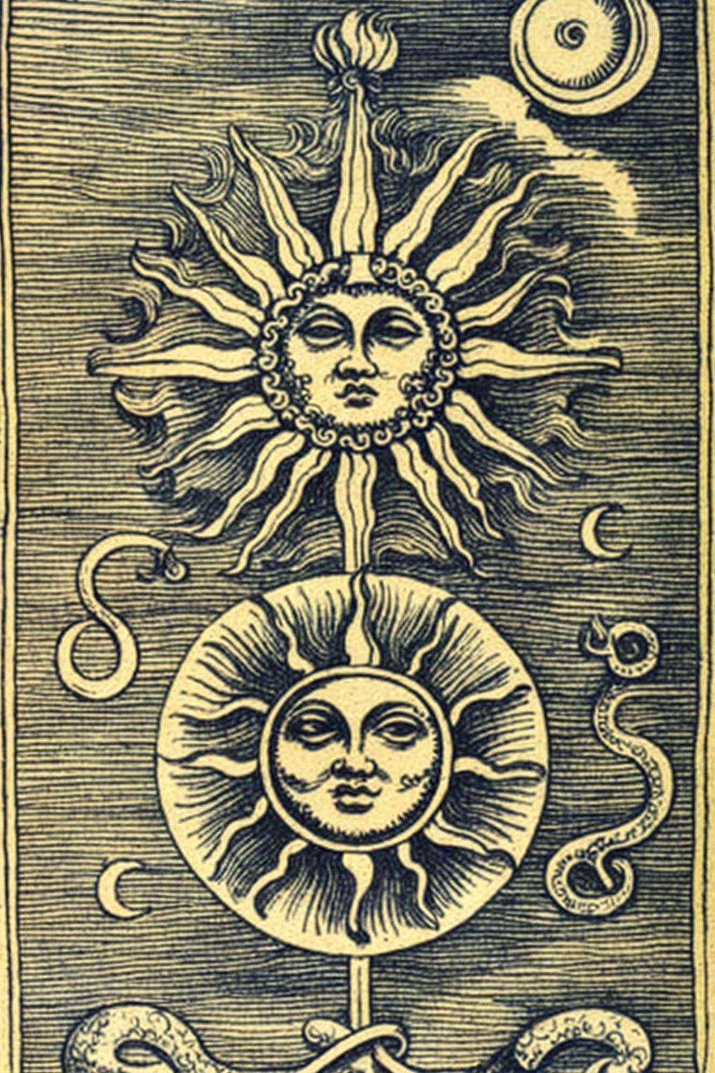 a drawing of a sun,  moon,  and a snake by Ciro Negrogni on Tensor.Art