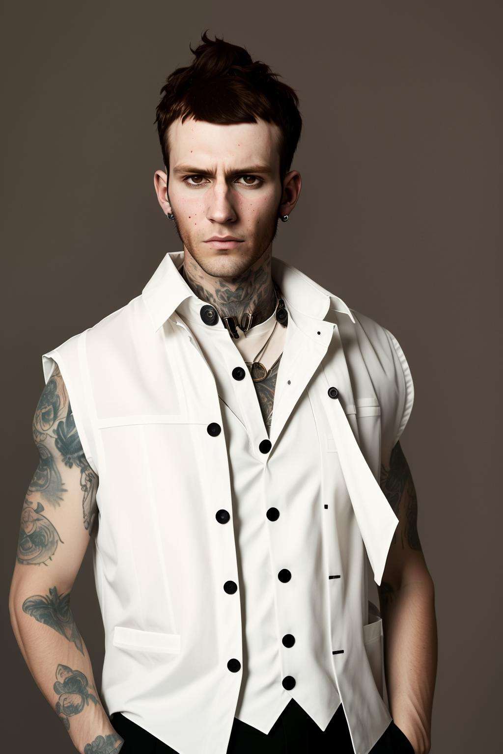 a man with a white shirt and a vest ,  alt_style