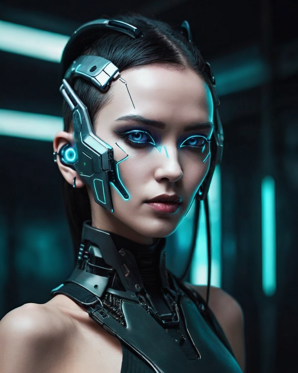 a woman with a futuristic face and ear , cyberpunk style