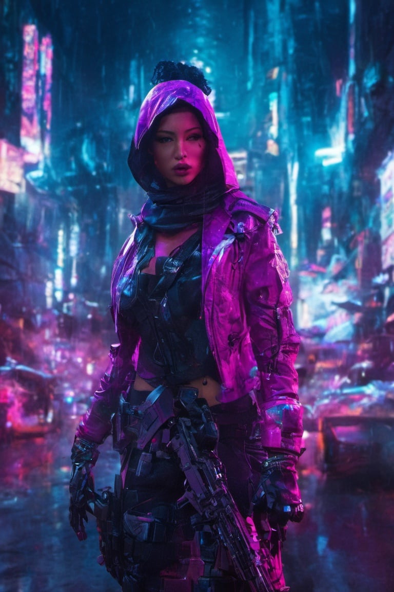 Neon,assassin  in cyber city  with neon outfit 