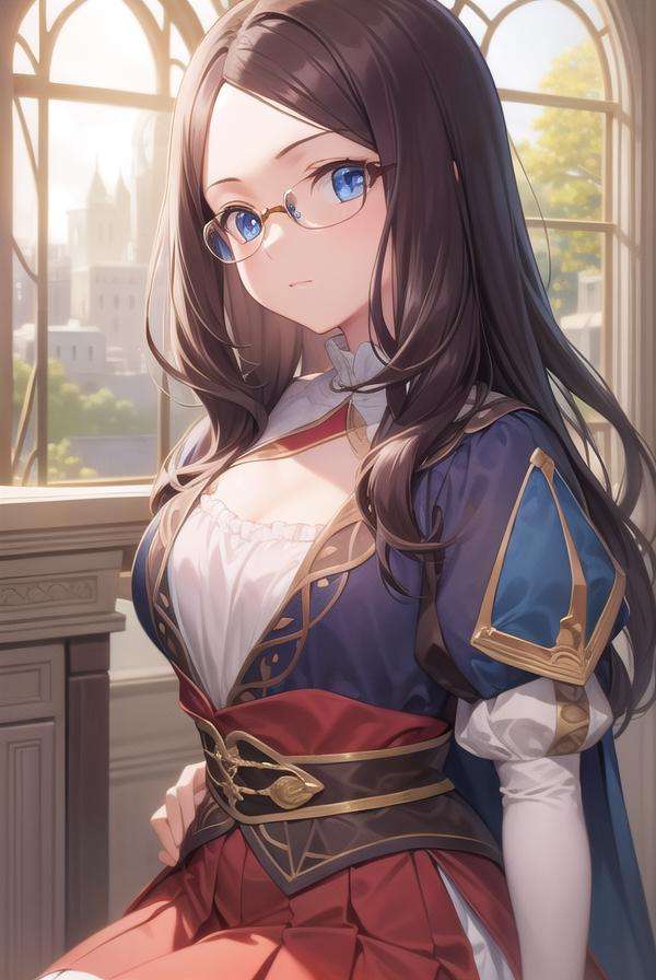 leonardodavinci, <lora:leonardodavinci-lora-nochekaiser:1>,leonardo da vinci, blue eyes, brown hair, glasses, long hair, semi-rimless eyewear, under-rim eyewear,BREAK blue gloves, blue thighhighs, cape, elbow gloves, gloves, pleated skirt, puffy short sleeves, puffy sleeves, red skirt, short sleeves, skirt, thighhighs,BREAK looking at viewer,BREAK indoors,BREAK <lyco:GoodHands-beta2:1>, (masterpiece:1.2), best quality, high resolution, unity 8k wallpaper, (illustration:0.8), (beautiful detailed eyes:1.6), extremely detailed face, perfect lighting, extremely detailed CG, (perfect hands, perfect anatomy),