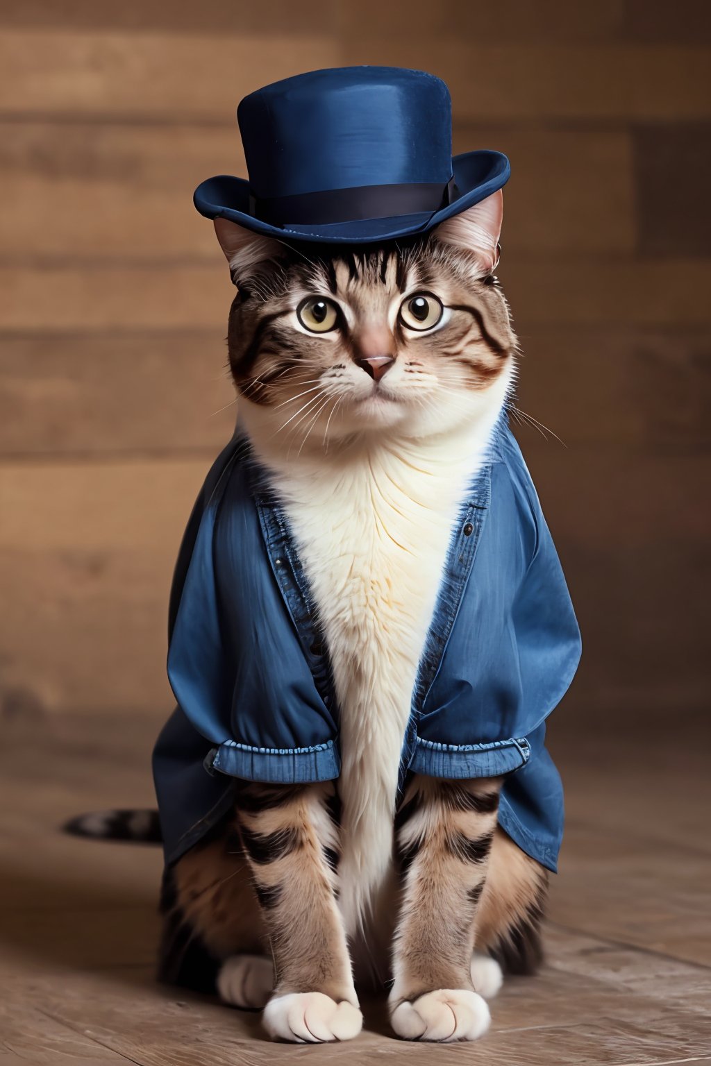 (absurdres, highres, ultra detailed, high resolution:1.1), cat, realistic, non-human, hairy, hat, cute, full body, (dressed animal, clothed animal:1.2),