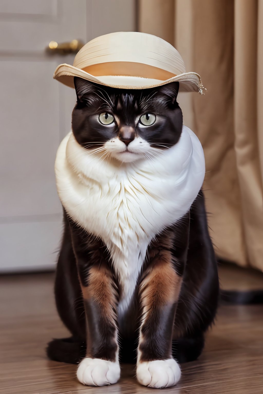 (absurdres, highres, ultra detailed, high resolution:1.1), cat, realistic, non-human, hairy, hat, cute, full body, (dressed animal, clothed animal:1.2),