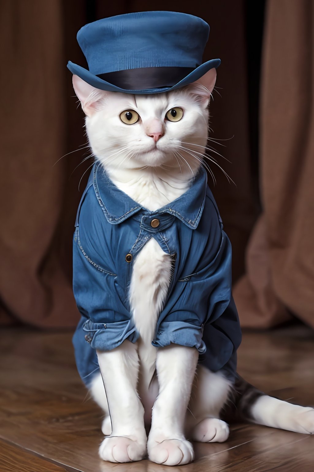 (absurdres, highres, ultra detailed, high resolution:1.1), cat, realistic, non-human, hairy, hat, cute, full body, (dressed animal, clothed animal:1.2),