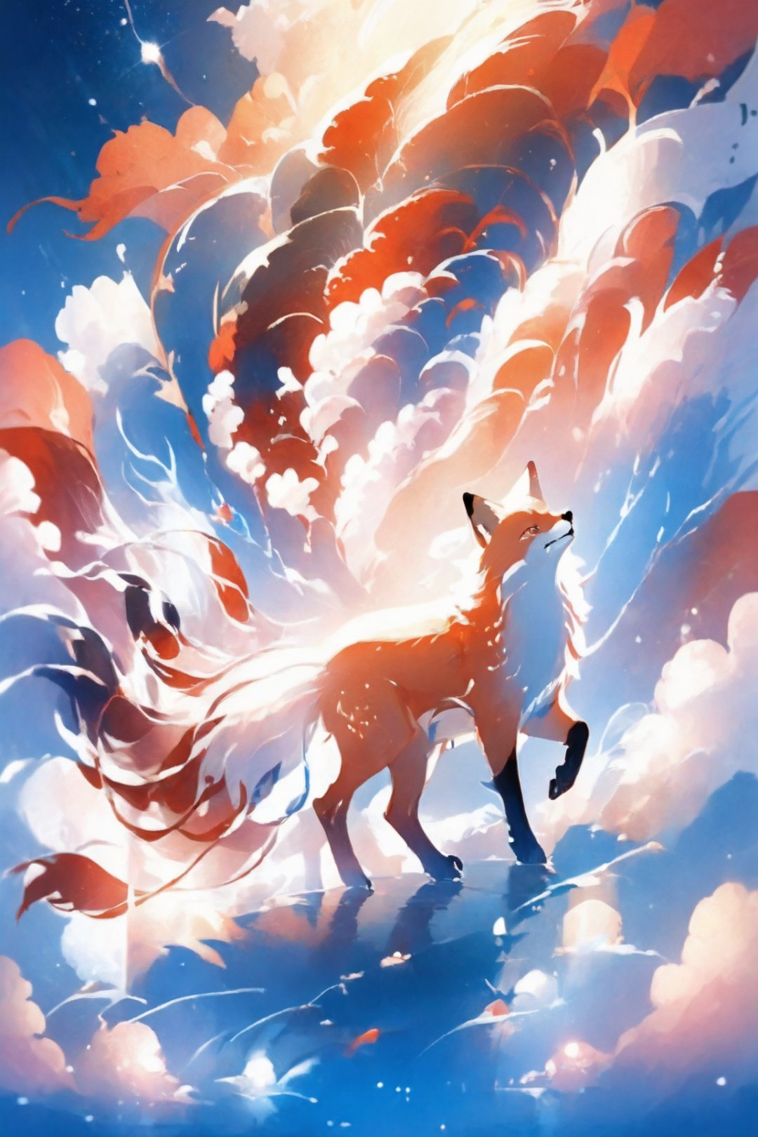 eastern mythology, fox, sky, cloud, 