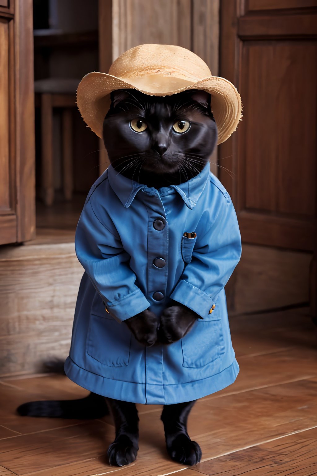 (absurdres, highres, ultra detailed, high resolution:1.1), cat, realistic, non-human, hairy, hat, cute, full body, (dressed animal, clothed animal:1.2),