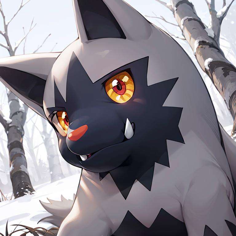 centered, award winning photo, (looking at viewer:1.2), |  Poochyena_Pokemon, |snowy forest, | bokeh, depth of field, cinematic composition, | <lora:Poochyena_Pokemon_Anime:0.8>