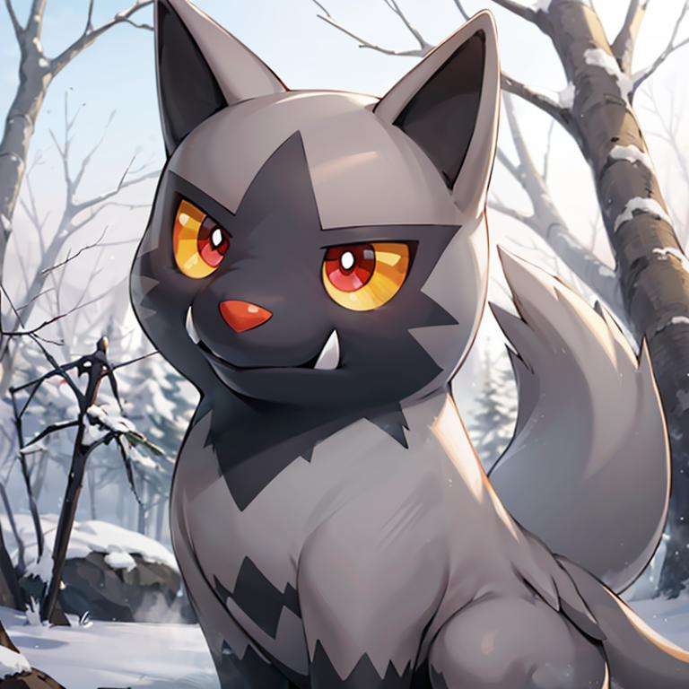 centered, award winning photo, (looking at viewer:1.2), |  Poochyena_Pokemon, |snowy forest, | bokeh, depth of field, cinematic composition, | <lora:Poochyena_Pokemon_Anime:0.8>