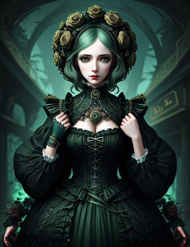 woman,  clothed,  Rococo Art Raypunk Clandestine Depth of Field Dunia Engine Moody Decalcomania Hybrid Styles by DonMischo...