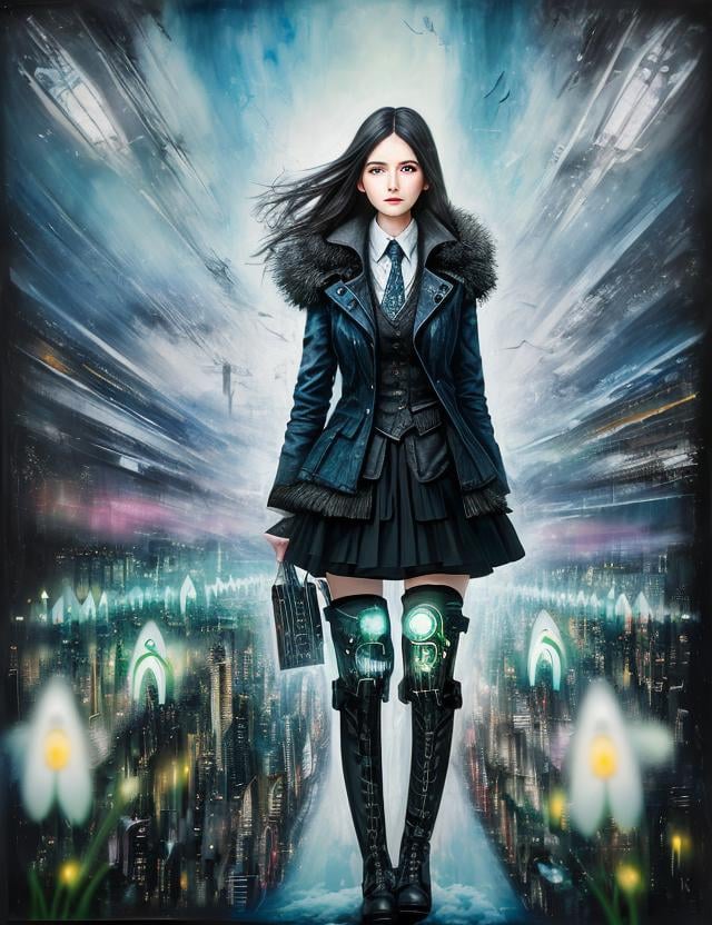 woman,  clothed,  New Media Art Supernatural Metropolis Light Transport Snowdrop engine Abstract Encaustic Painting Realis...