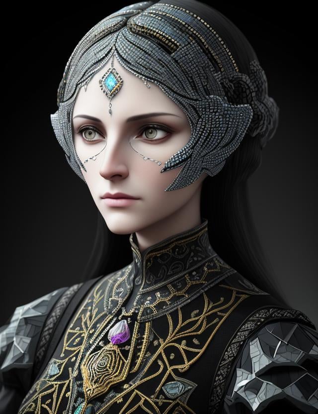 woman,  clothed,  Mosaic Art Flaring Raymarching Creation Engine Sublime Grisaille Renaissance by DonMischo on Tensor.Art